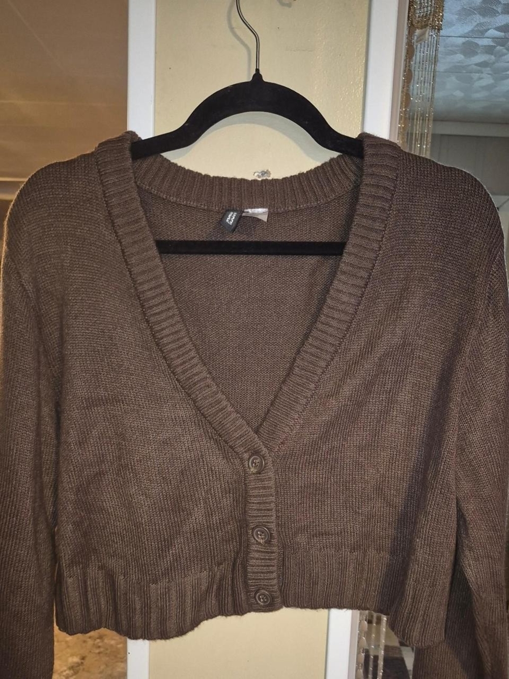 Divided Brown Cropped V-Neck Button Cardigan